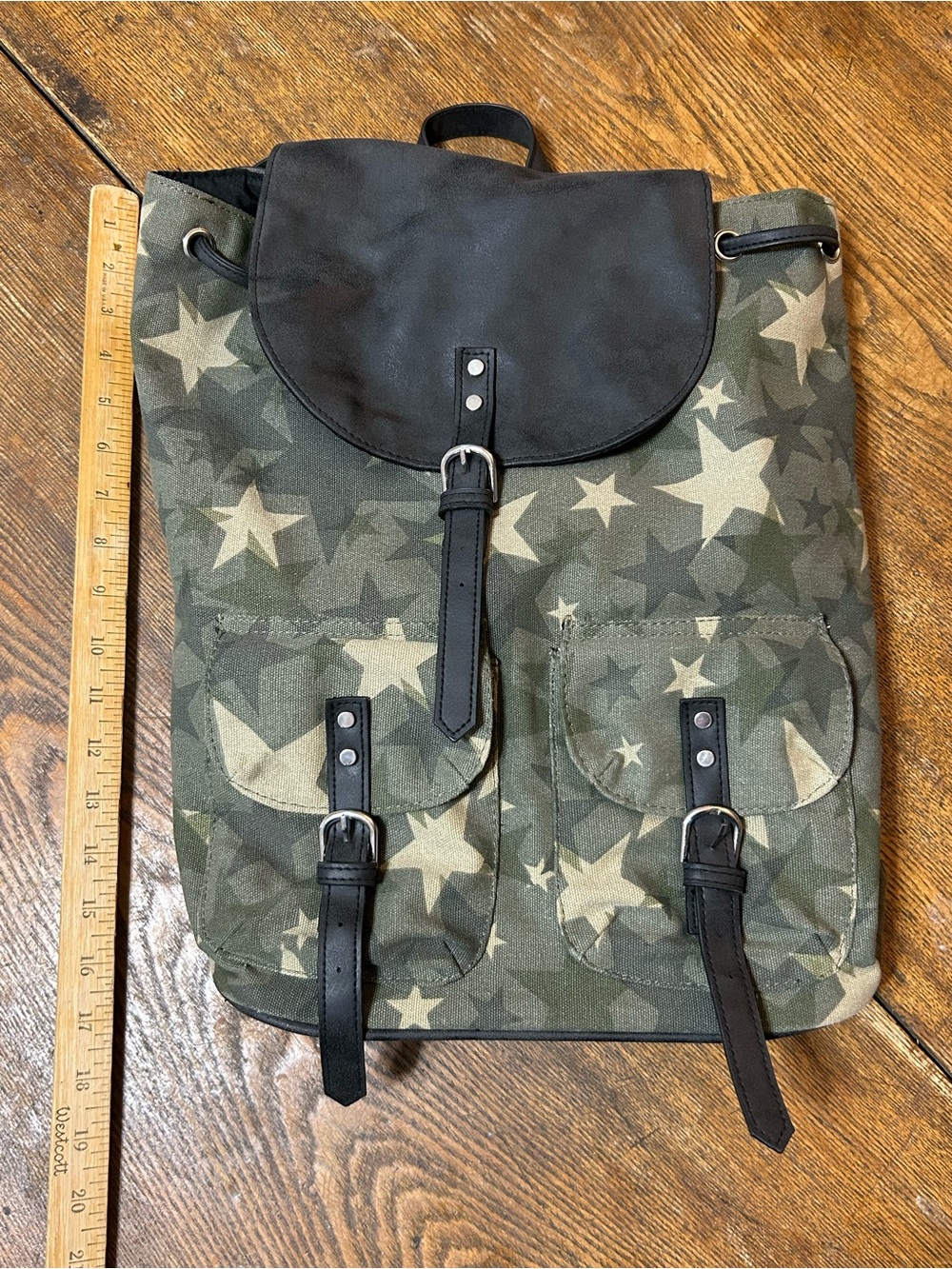 Candie's Green Star Canvas Backpack with Black Trim